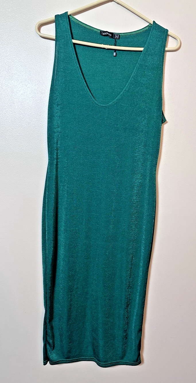 Boohoo Womens Dress US 12 Teal Green V Neck Long Sleeveless Light Thin New NWOT